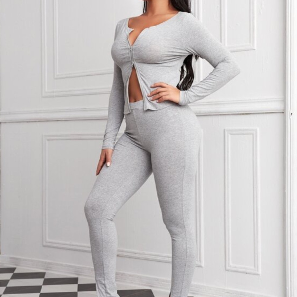 Heather grey Split Hem Leggings Set (Size L) - Shein